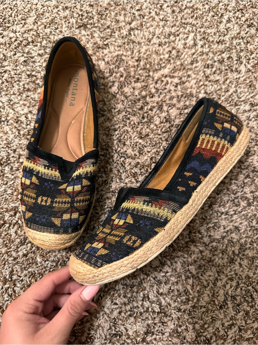 Montana West Navy Multi Aztec Espadrille Slip-Ons